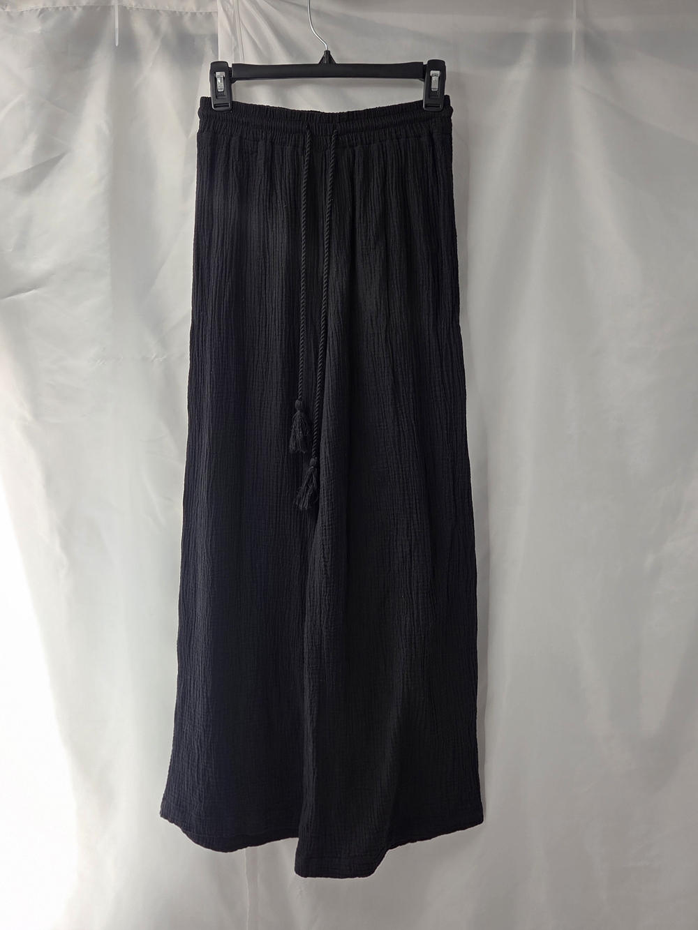 C&C California Crinkle Cotton Gauze Wide Leg Loungewear Resort Pants Black Small